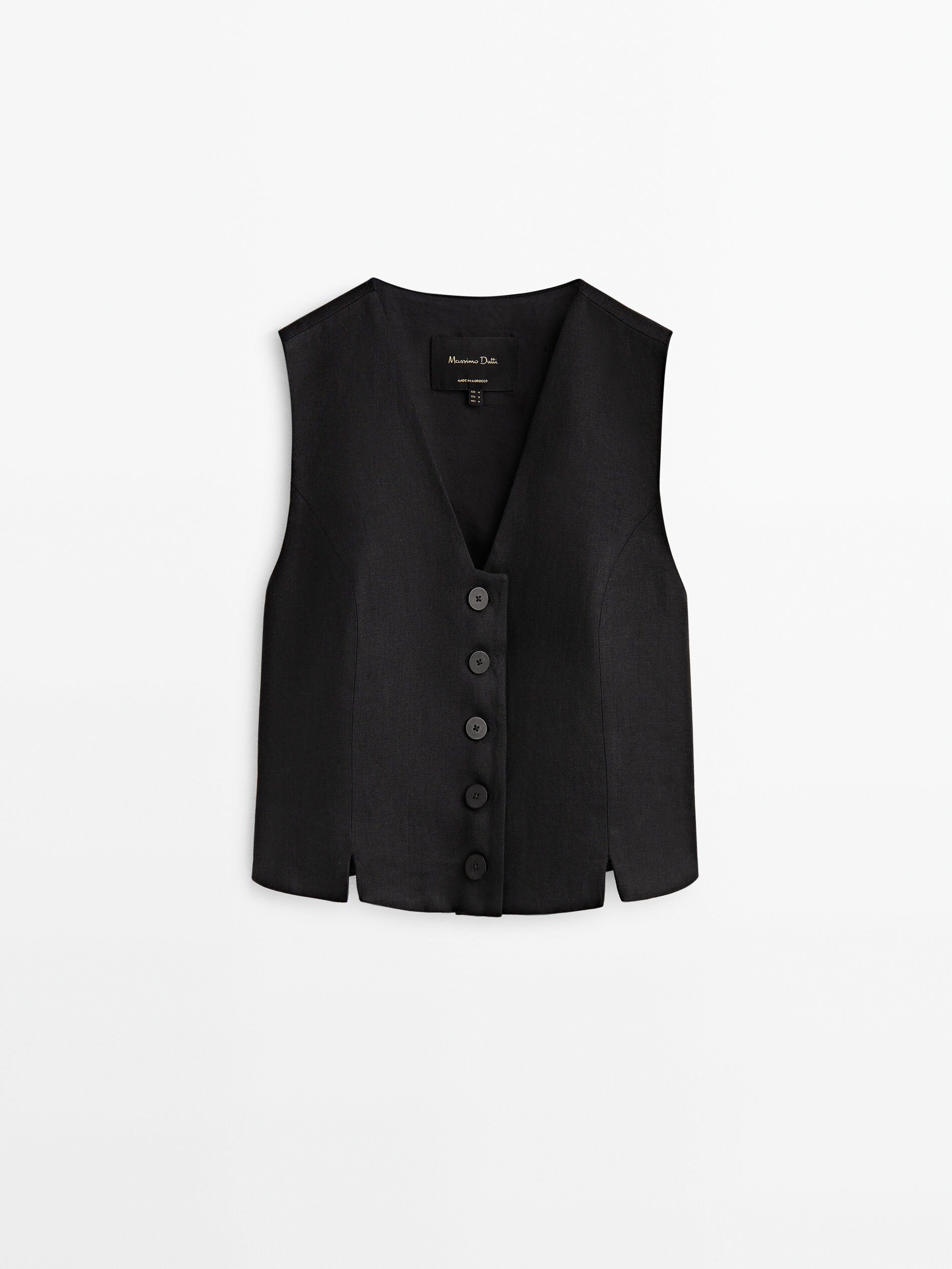 Vestido curto chaleco 100% linho - PRETO