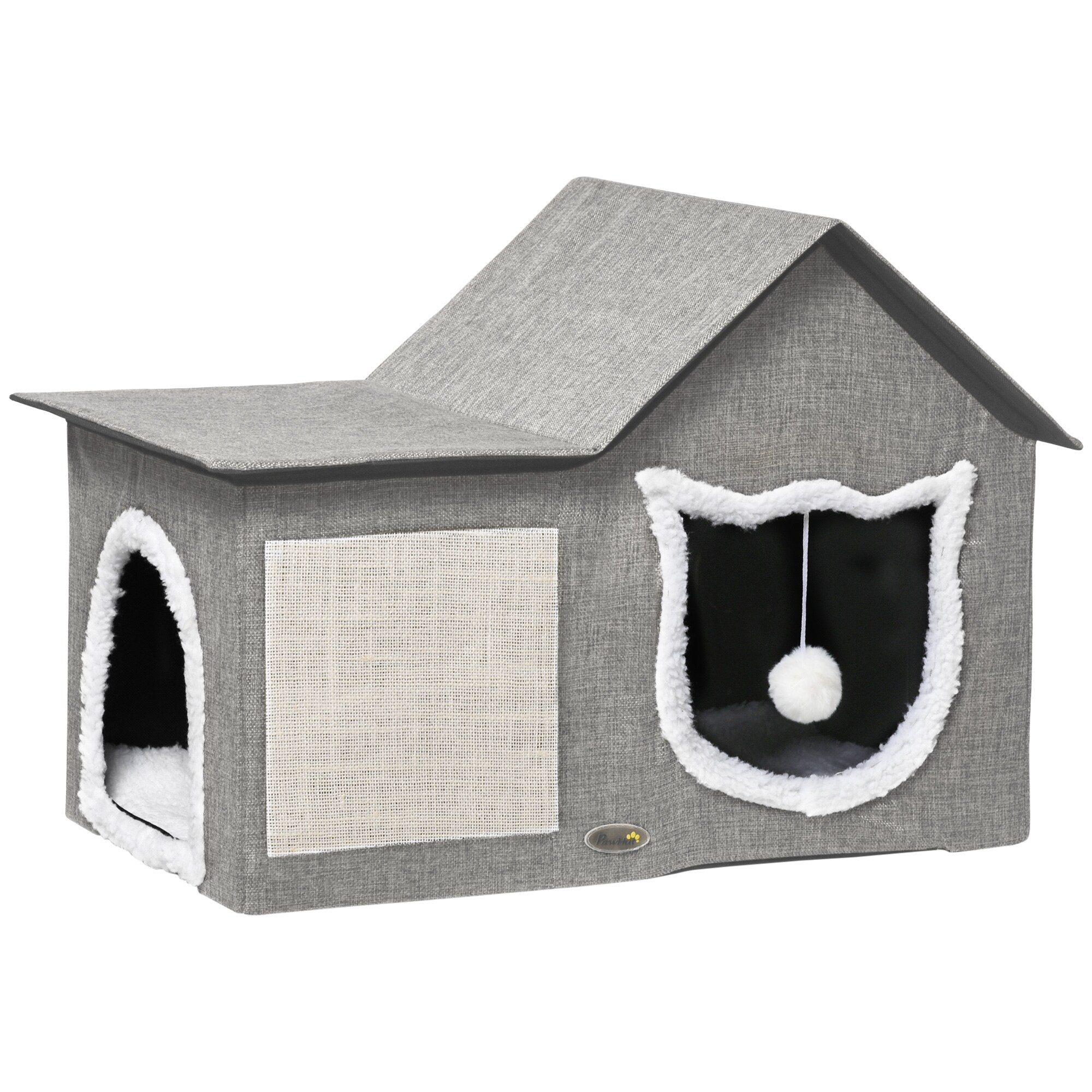 PawHut Katzenhöhle mir Spielball und zwei Eingängen grau 65L x 41B x 45,5H cm
