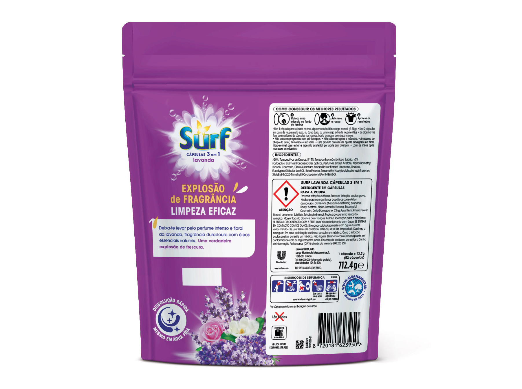 DETERGENET ROUPA MÁQUINA CÁPSULAS SURF LAVANDA 52D