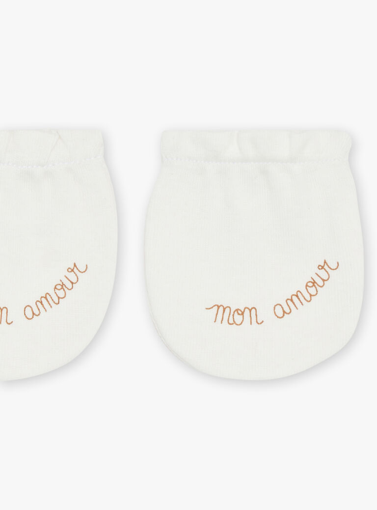 Moufles de naissance écrues en coton biologique