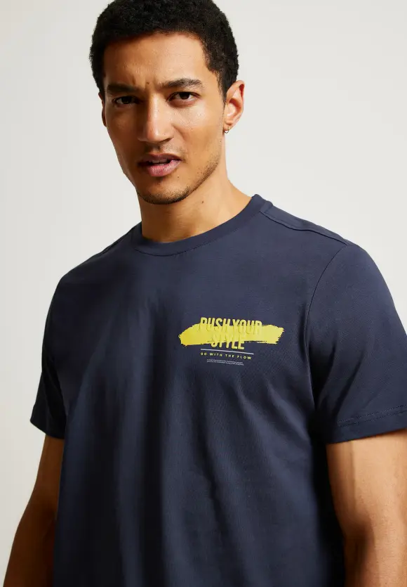 T-Shirt mit Wordingprint - deep navy blue