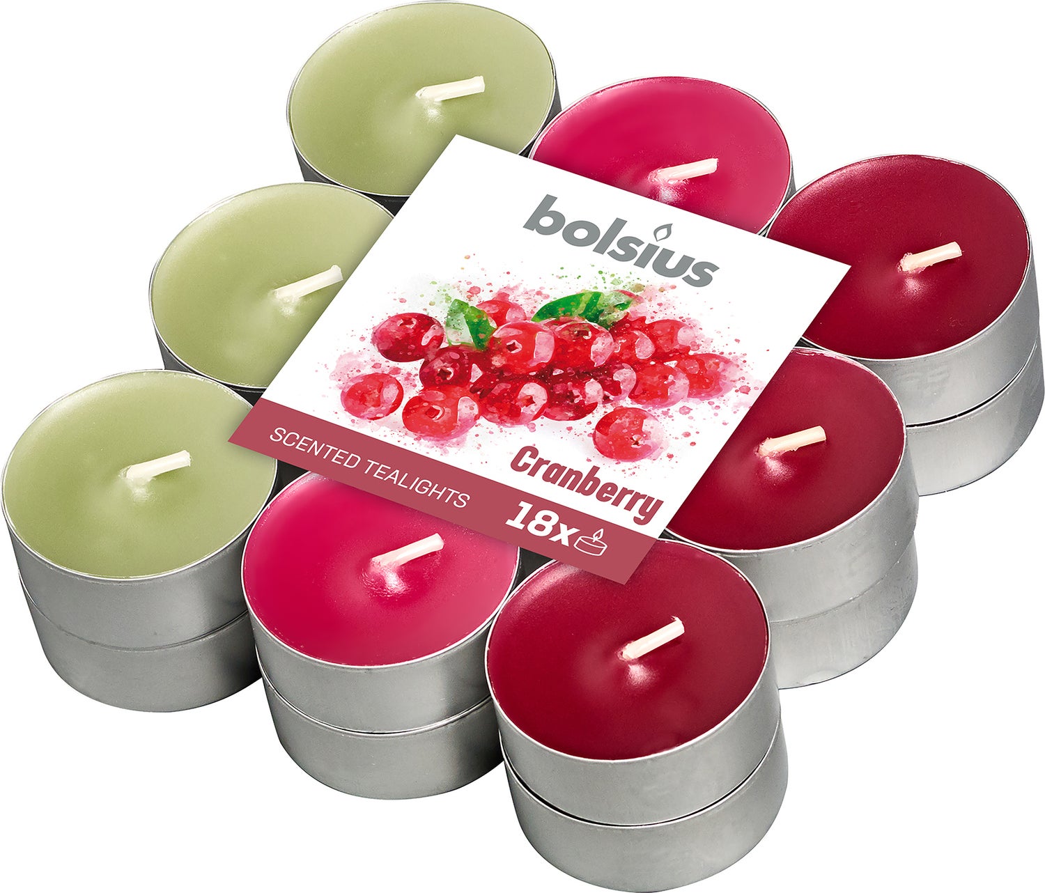 Bolsius geurtheelicht Cranberry rood 4 uur 18 stuks