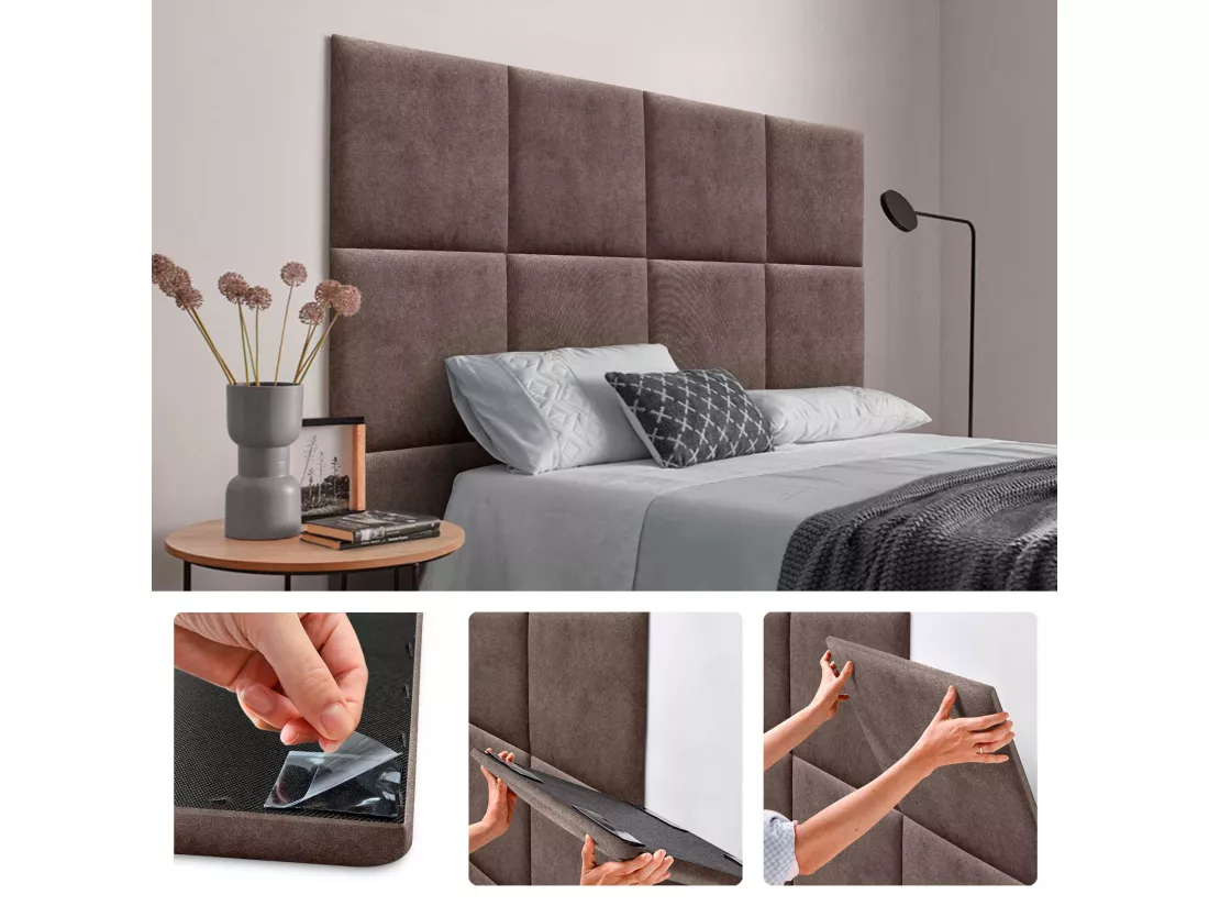 DHOME Lot de 6 Panneaux Rembourrés en Tissu Aqualine Autocollants pour Mur Acoustiques Absorbants Protection contre (Marron chocolat, 50x50cm, x6)
