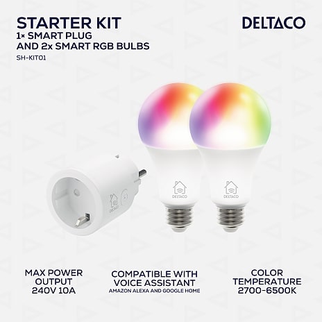 Deltaco Smart starterpakke med 2 LED-pærer og 1 stik