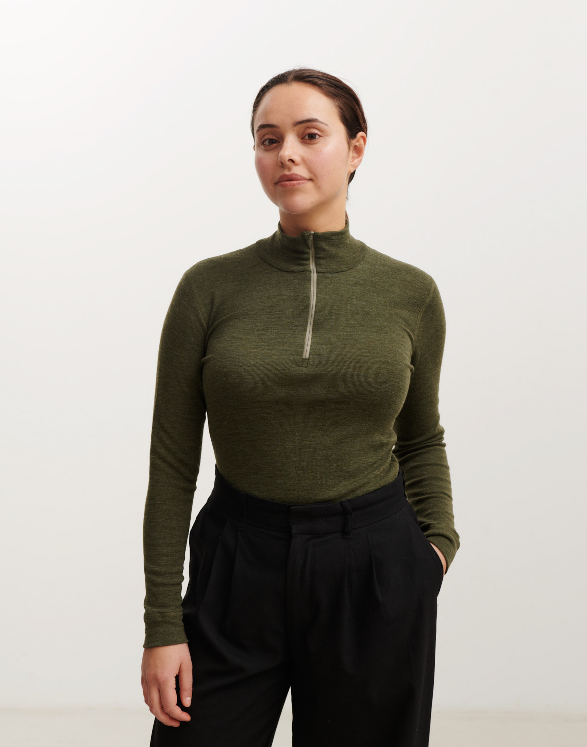 Shirt met ritssluiting van merinowol voor dames