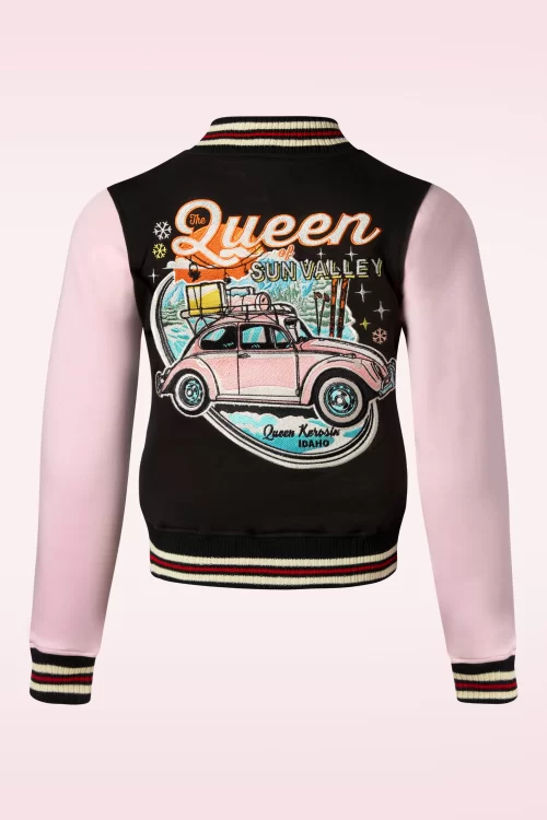 Queen Kerosin The Queen of Sun Valley College Sweat jacket in zwart en roze
