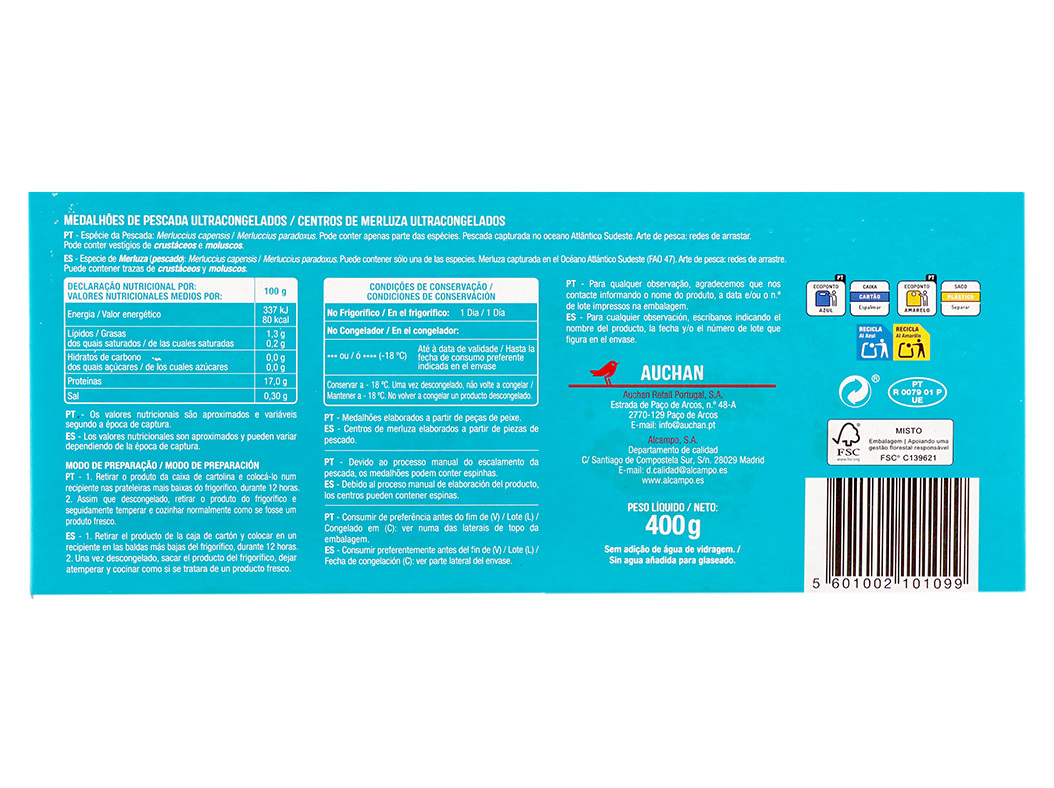 MEDALHÕES AUCHAN PESCADA 400G