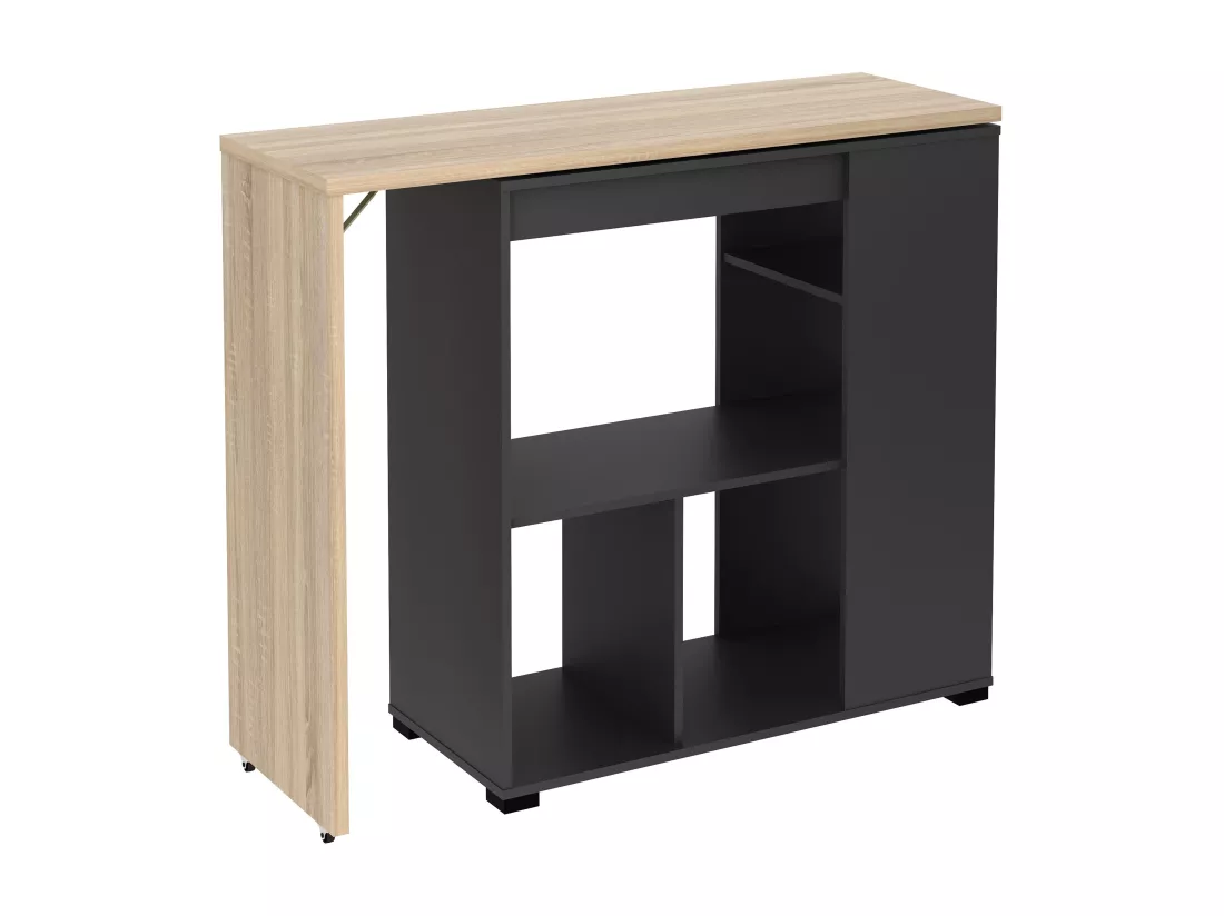 Meuble de bar pivotant avec rangements - Naturel et anthracite - SATURNE