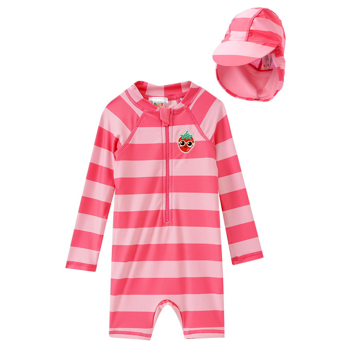 Famy Baby UV-Badeoverall und Badekappe im Set rosa