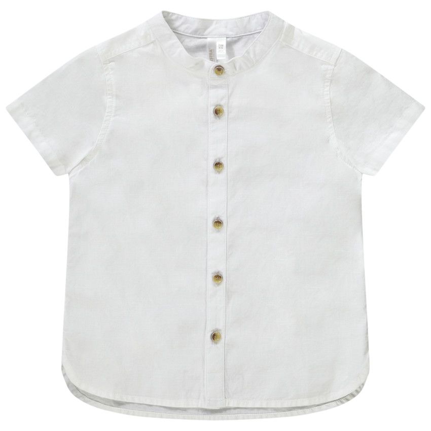 Chemise manches courtes uni col mao pour bébé garçon - Blanc