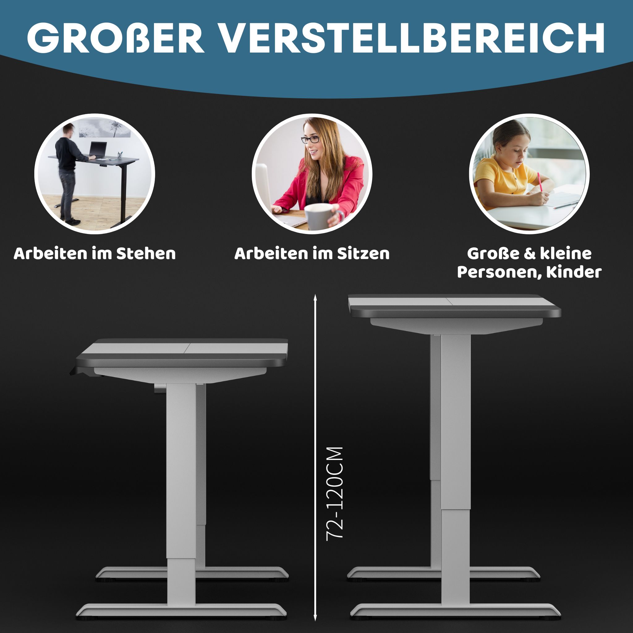 ALBATROS Höhenverstellbarer Schreibtisch LIFT 4P12WG, Weiss-Grau, 120 x 60cm, Schreibtisch Höhenverstellbar Elektrisch mit Digitaldisplay, Stehschreibtisch, Bürotisch, Standing Desk