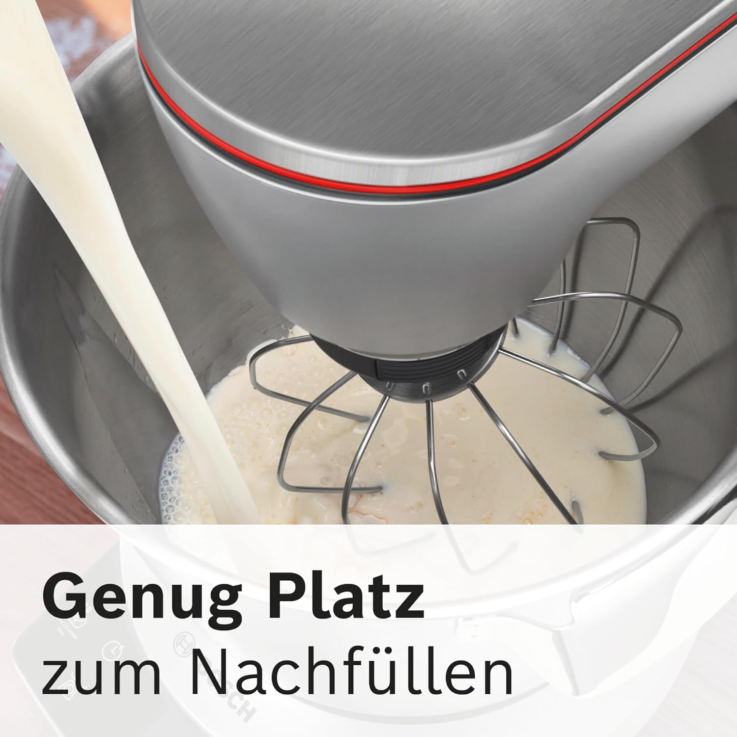 Bosch Küchenmaschine OptiMUM, 3 Automatikprogramme, Edelstahl-Schüssel 5,5 L, spülmaschinenfest, integrierte Waage, Timer, Profi-Knethaken, besen, 7 Stufen, 1500 W, silber, MUM9AX5S00