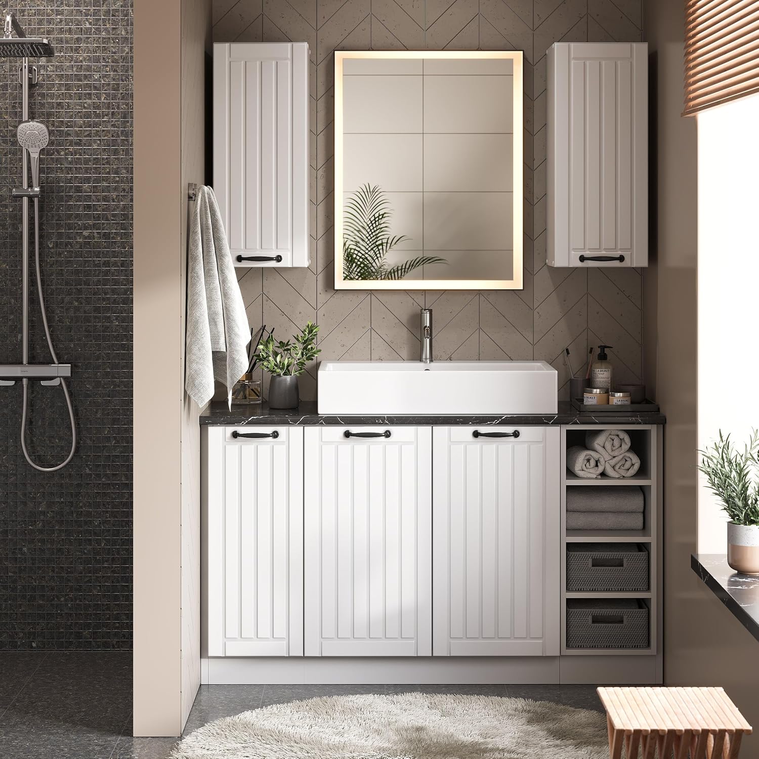 Vicco Midischrank Weiß Landhaus Fame-Line 30x82x52 cm - Apothekerunterschrank, Zeitloses Möbelstück, vielseitig einsetzbar