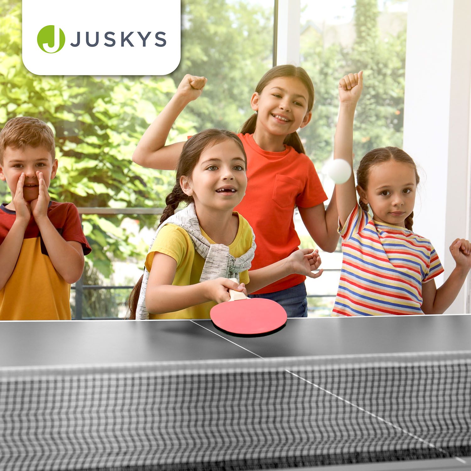 Juskys Mini Tischtennisplatte Flexi mit Zubehör - Tisch klappbar - Indoor Tischtennis für Zuhause - Schwarz