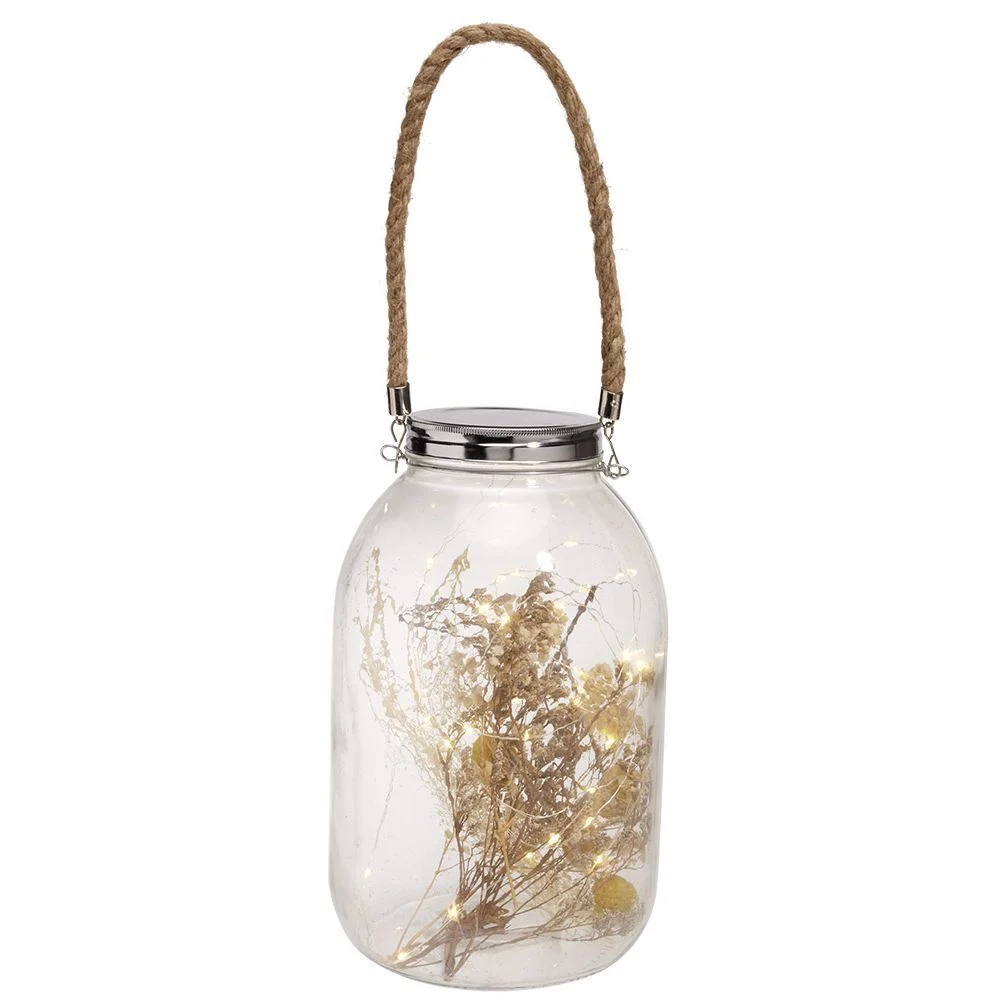 Lanterne fleurs séchées avec LED à poser ou suspendre Ø17xH28cm