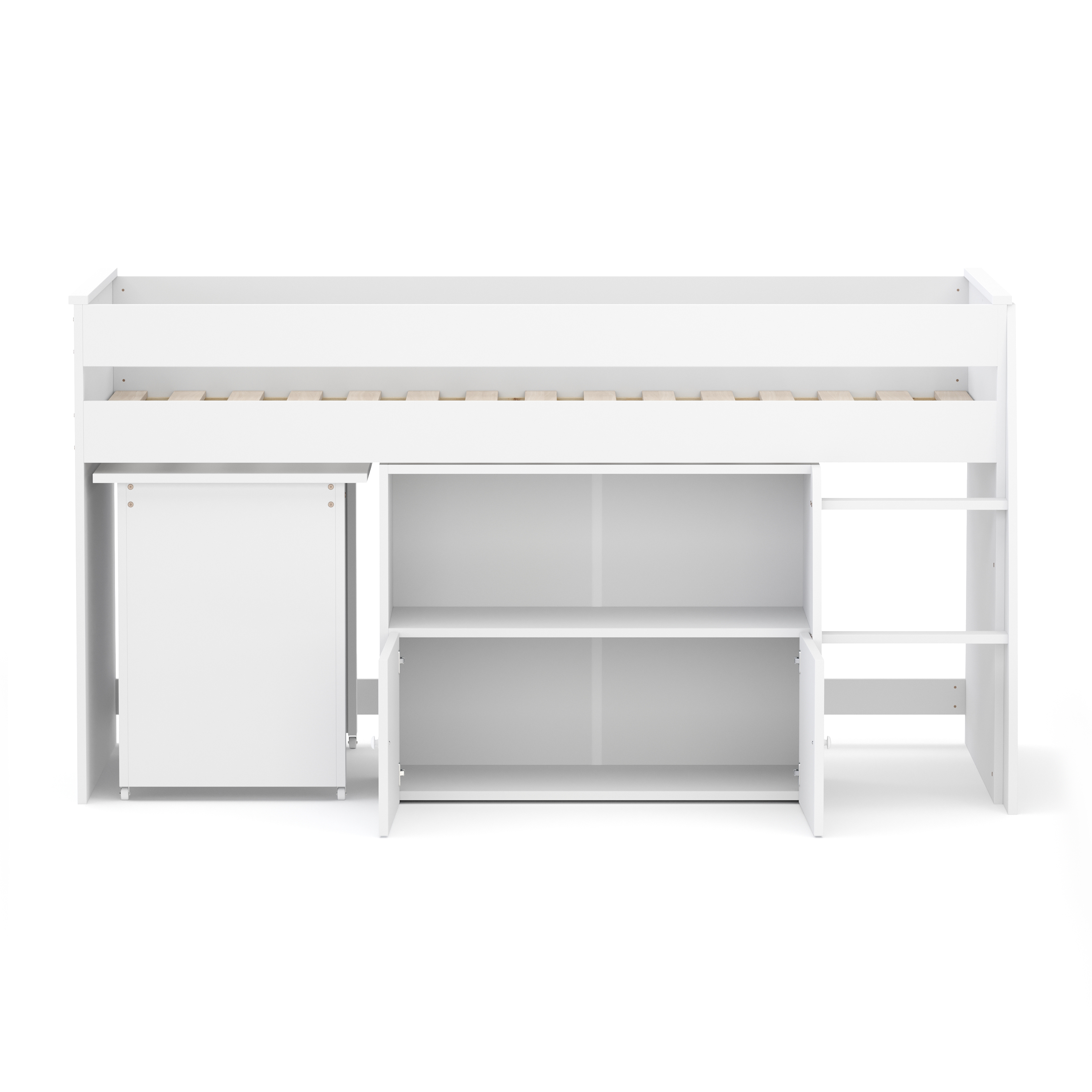 Hochbett Holz STANLEY mit Schreibtisch und Kommode 90 x 200 cm weiss