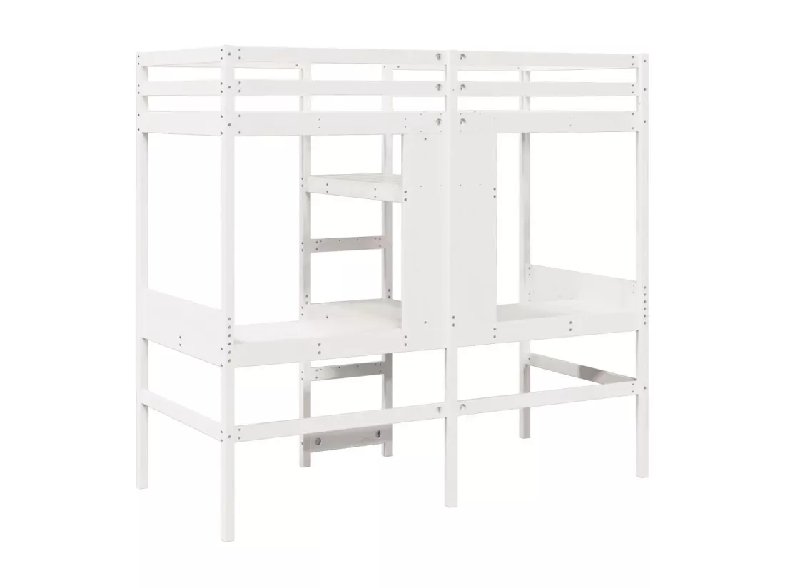 Lit mezzanine avec bureau et étagères blanc 90x200cm pin massif