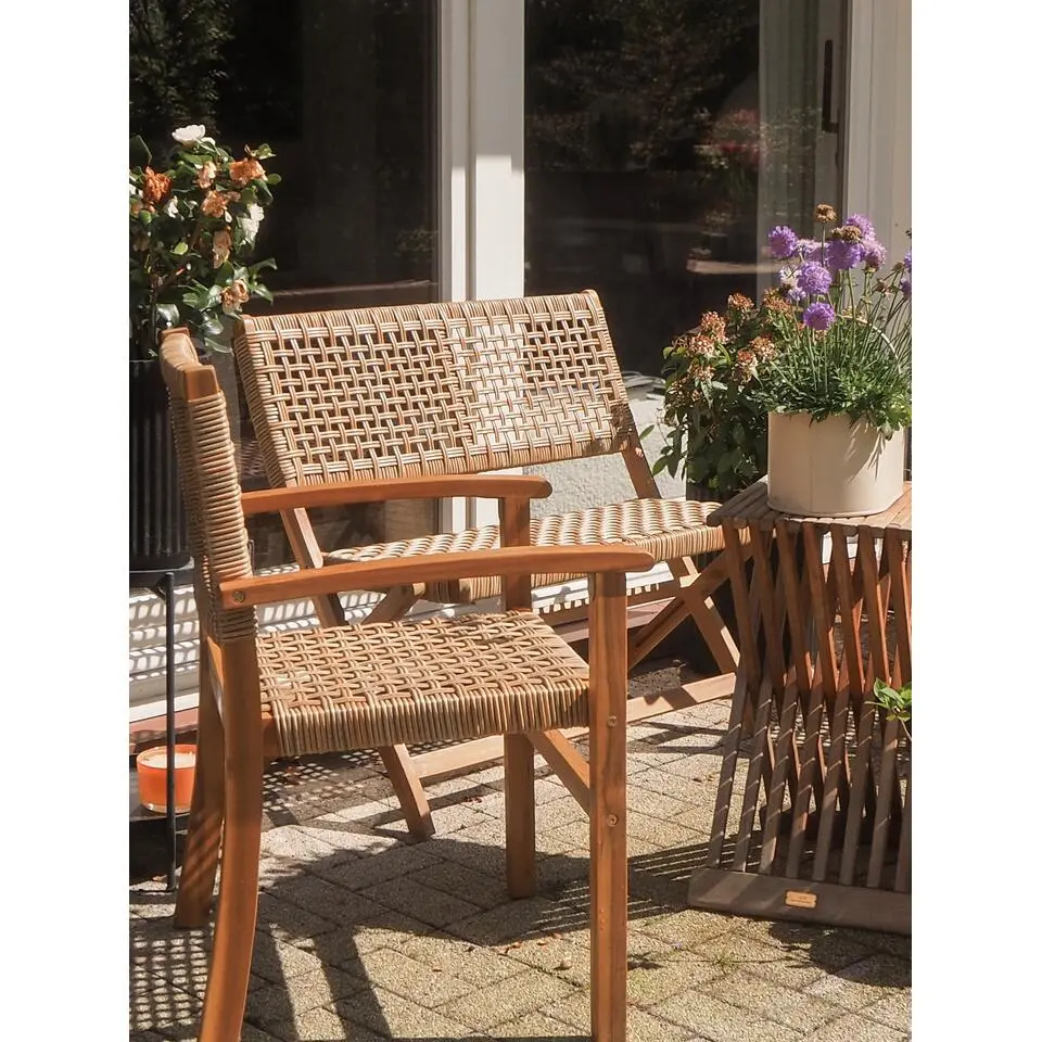 Set van 2 tuinstoelen van acacia en touw