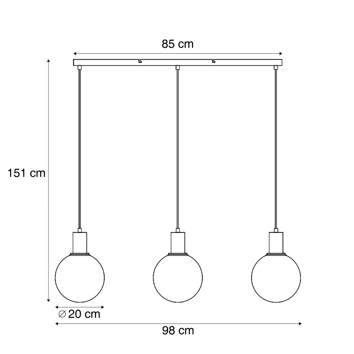 Design hanglamp zwart met regenboog glas langwerpig 3-lichts - Mallon