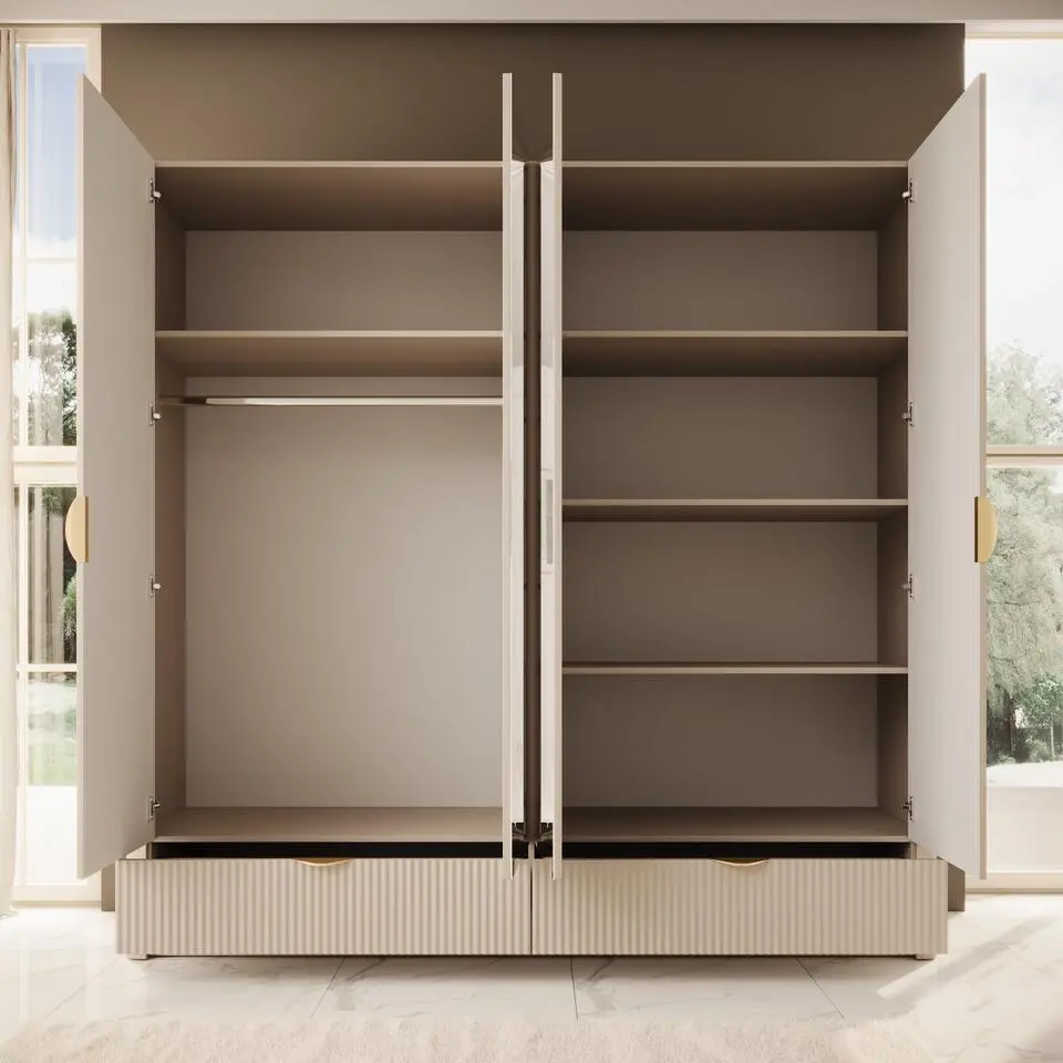 Meubella - Kledingkast Lima - Beige - 213 cm - Met spiegel