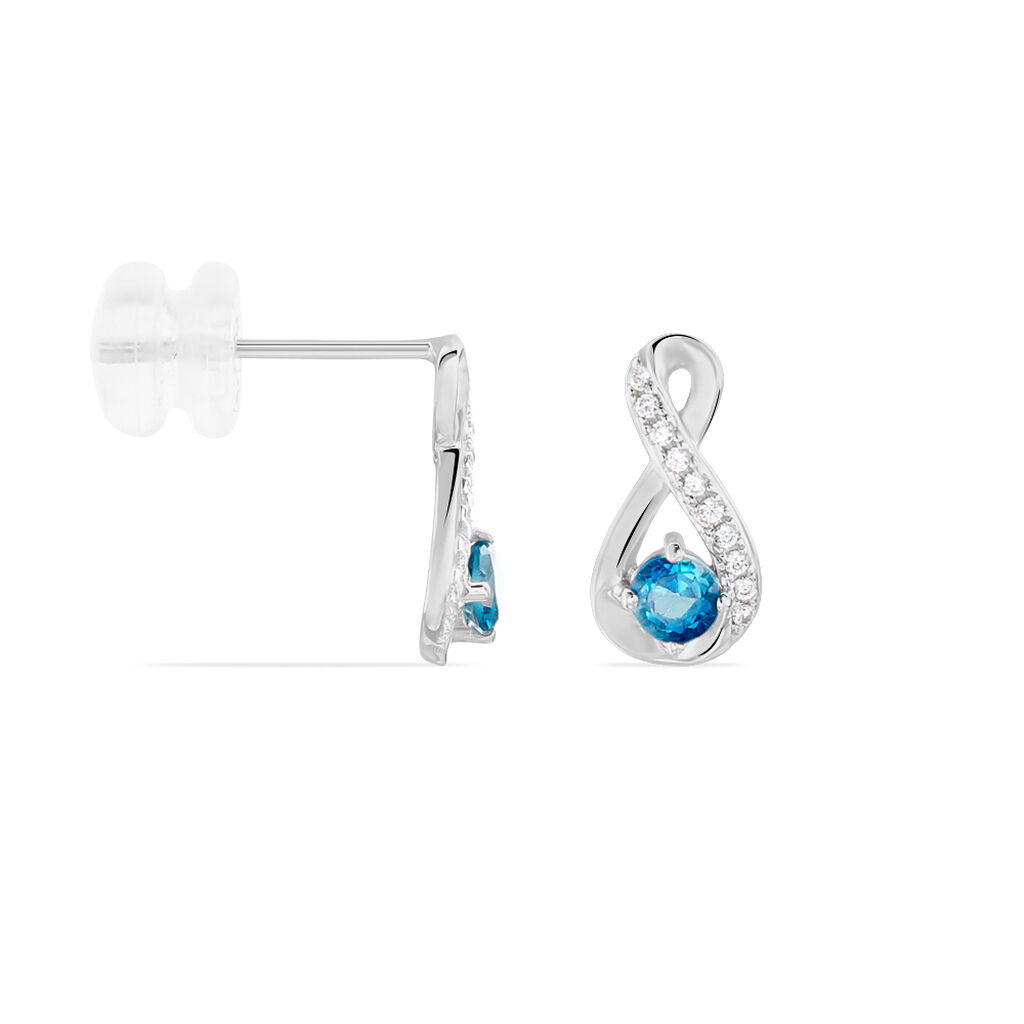 Boucles D'oreilles Puces Augusta Or Blanc Topaze Et Oxyde De Zirconium