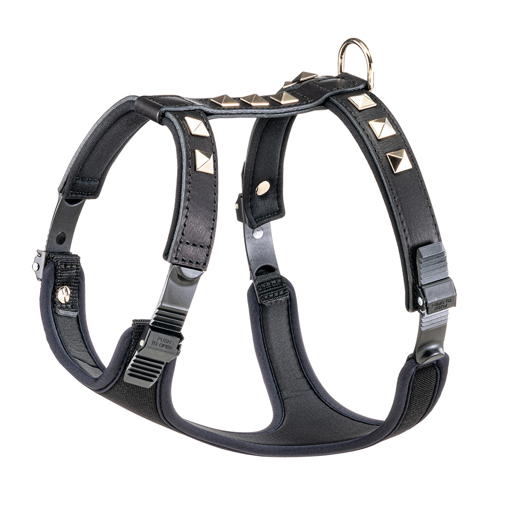 Harnais pour chiens giotto luxor medium, en cuir véritable avec clous argentés