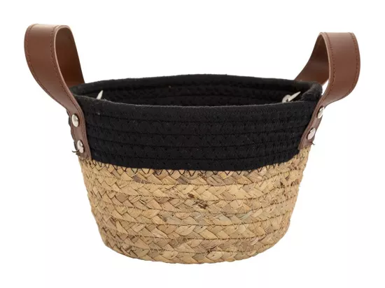 Panier en fibres naturelles et coton noir D20x12/18