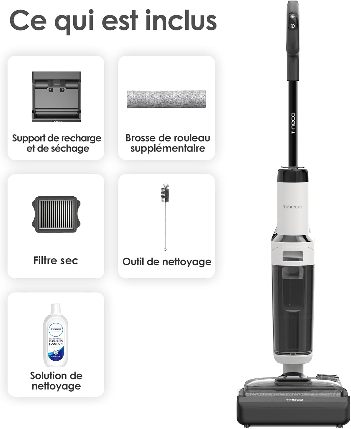 Tineco Floor One Stretch S6 Aspirateur Laveur de Sols Eau et Poussière, Conception Plate à 180°, Hauteur compacte de 13 cm, Auto-Nettoyage Flashdry à 70℃ en 5 Min, S6 Stretch