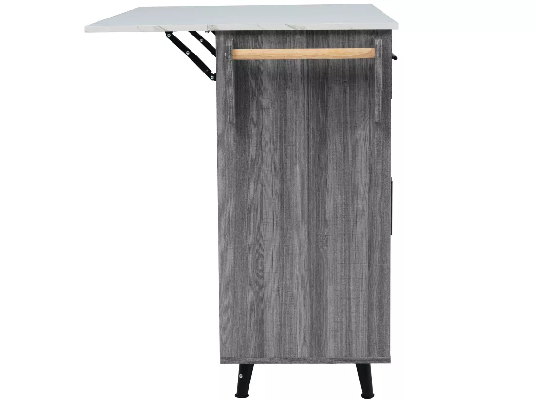 Ilot central de cuisine mobile - Plateau extensible - 2 tiroirs + portes d'armoire de rangement - Gris