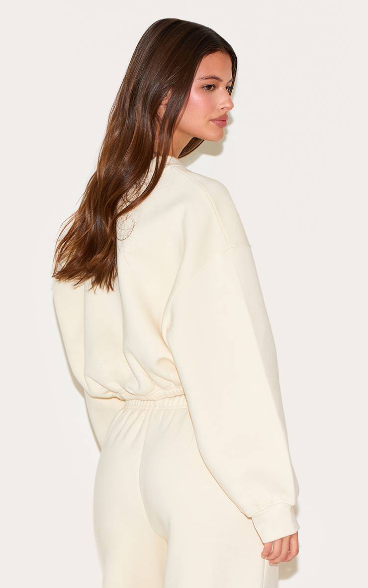 Crème Sweat-shirt Court Zippé Avec Cordon De Serrage À La Taille