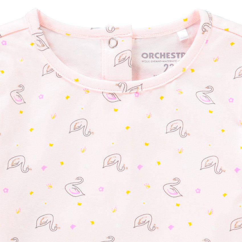 T-shirt manches longues rose imprimé cygnes pour bébé fille - Rose