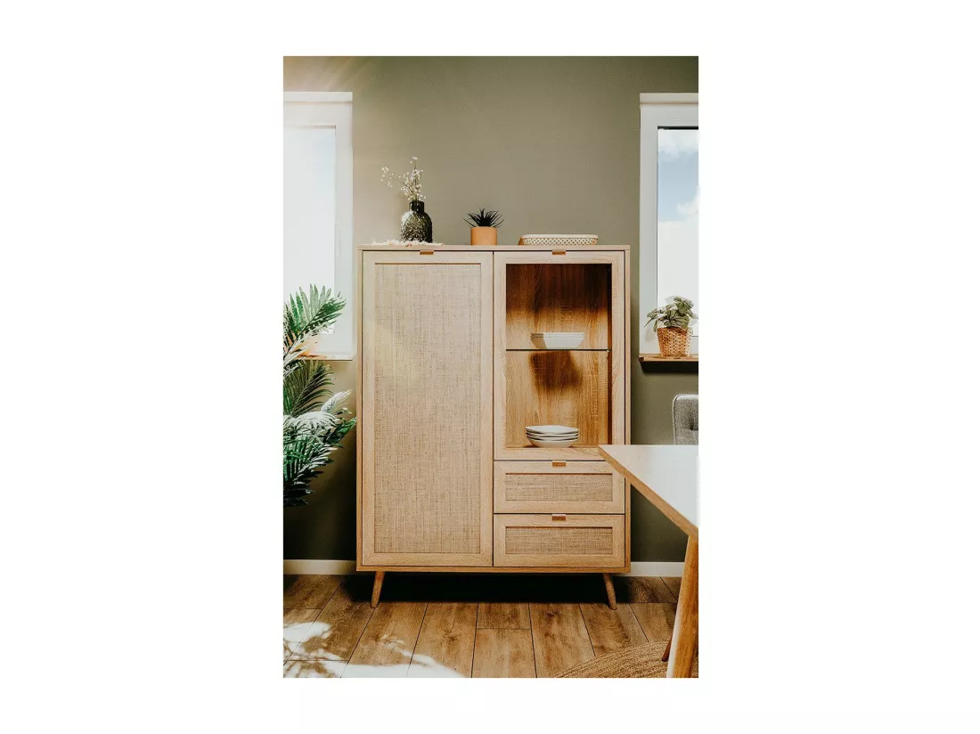 Vaisselier 2 portes 2 tiroirs H139 cm - Impression Rotin - BALI