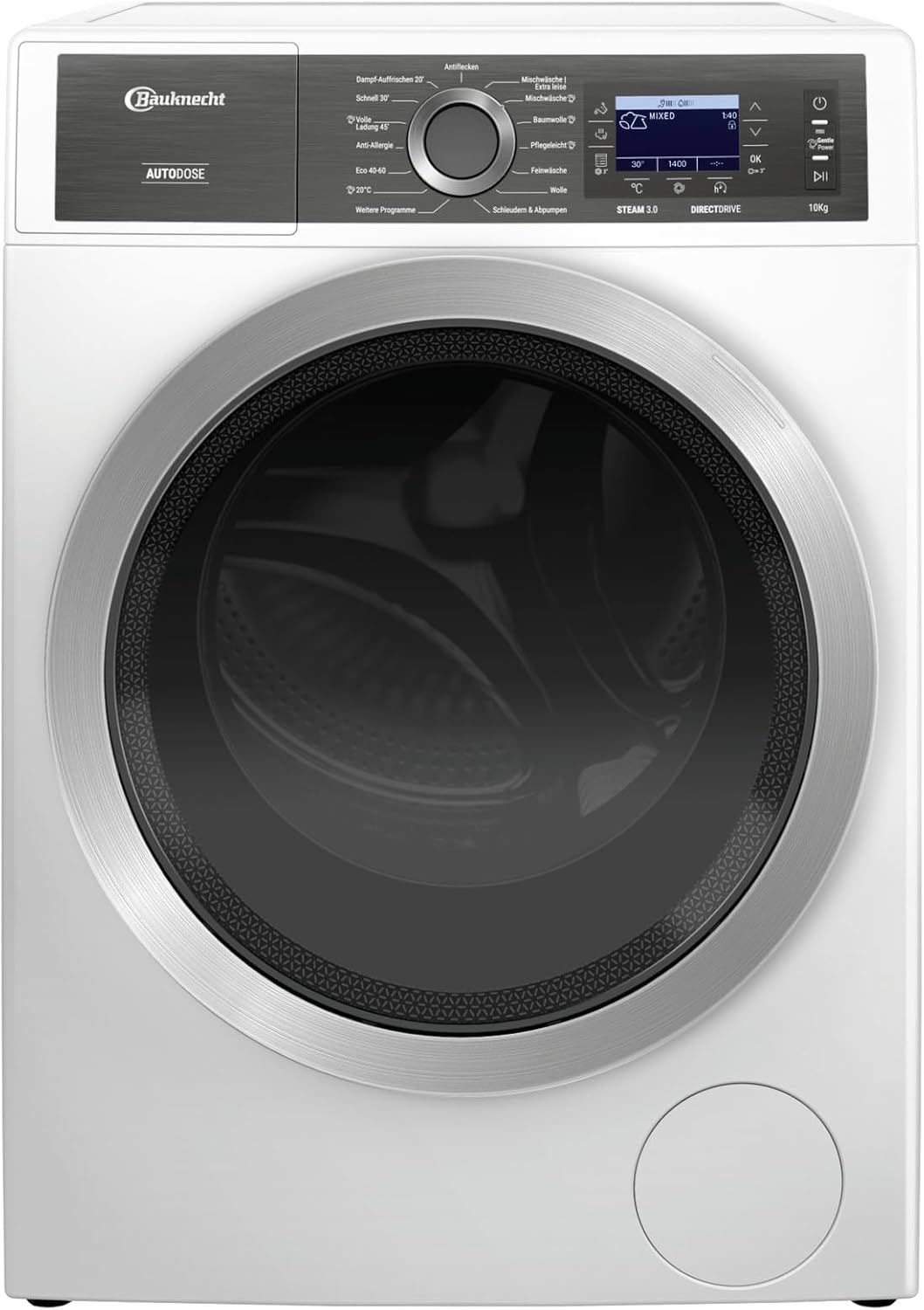 Bauknecht B8 09AD SILENCE DE Waschmaschine Frontlader/Gentle-Power/Energieeffizienklasse A-30 Prozent/Besonders leise Waschmaschine/AutoDose/Steam-Hygiene, Refresh,-Finish/Volle Ladung 45 Min.