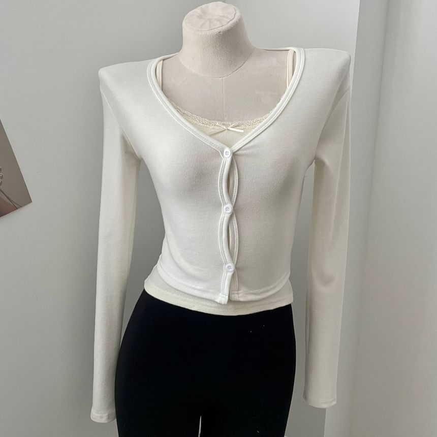 Rosehedge - V-hals effen cropped vest met knoopjes