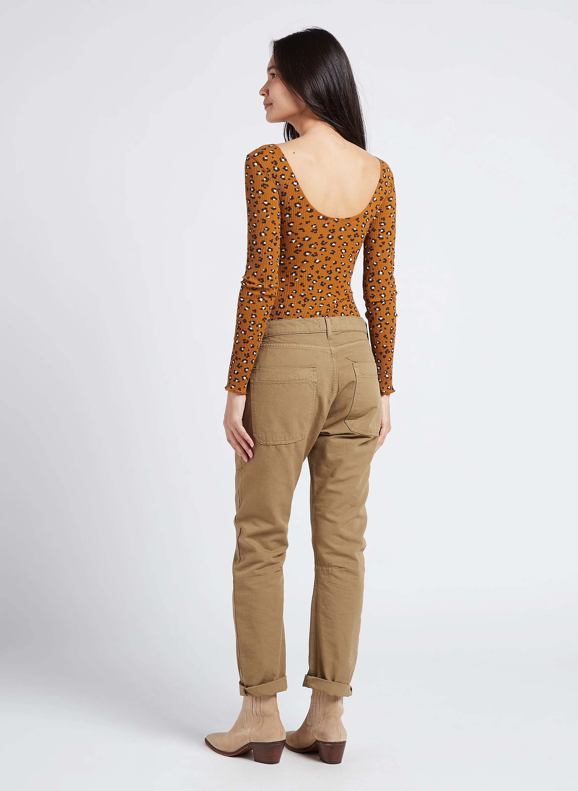 SEAN - Jean droit taille haute en coton | Kaki