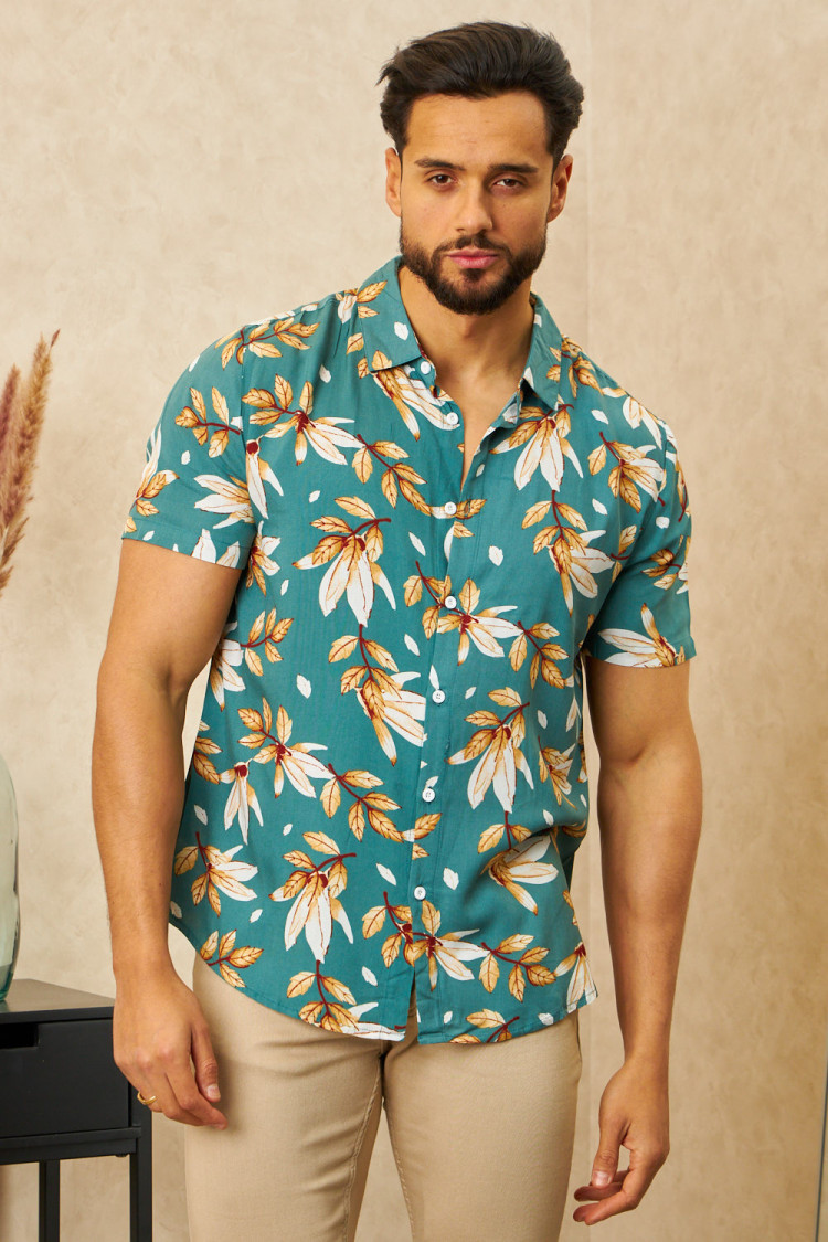 Chemise verte à motif feuillage