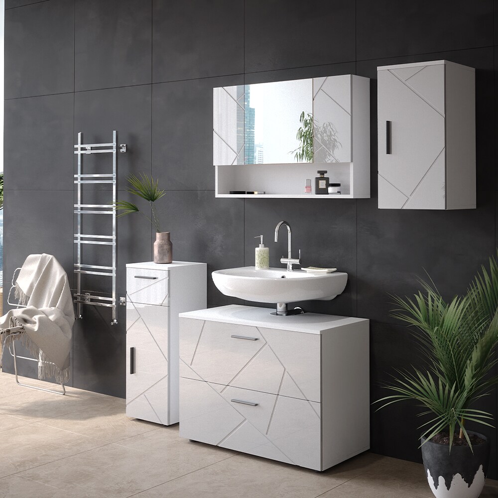 Vicco Badmöbelset Irma Weiß Hochglanz modern 80 cm 30 cm Badezimmerschrank Badschrank Badezimmermöbel Waschtischunterschrank Spiegelschrank Midischrank Hängeschrank Schranktür Schrankschublade