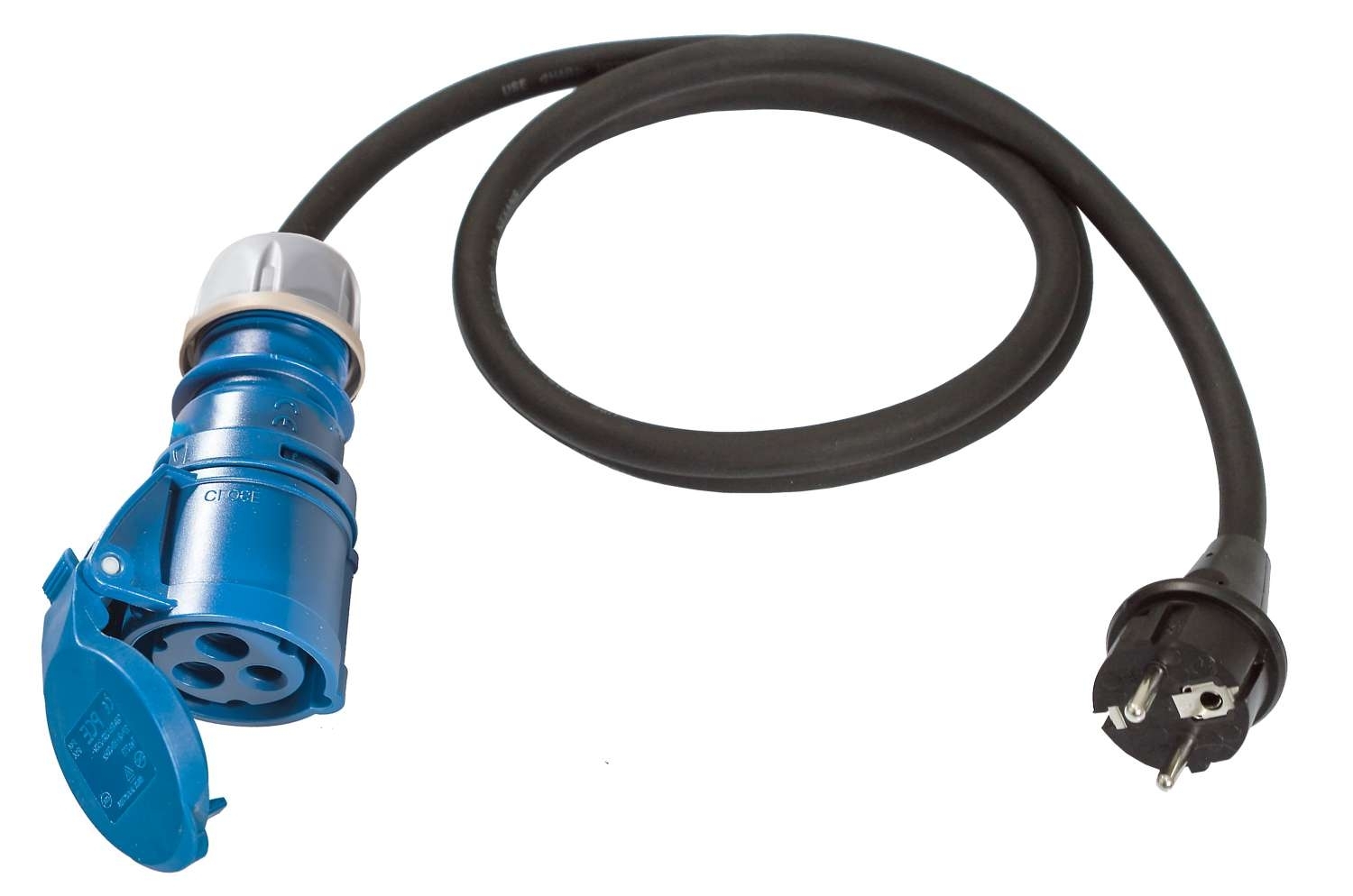 CEE Adapter 3-polig Schutzkontaktstecker 1,5 m mit Klappdeckel am CEE Stecker