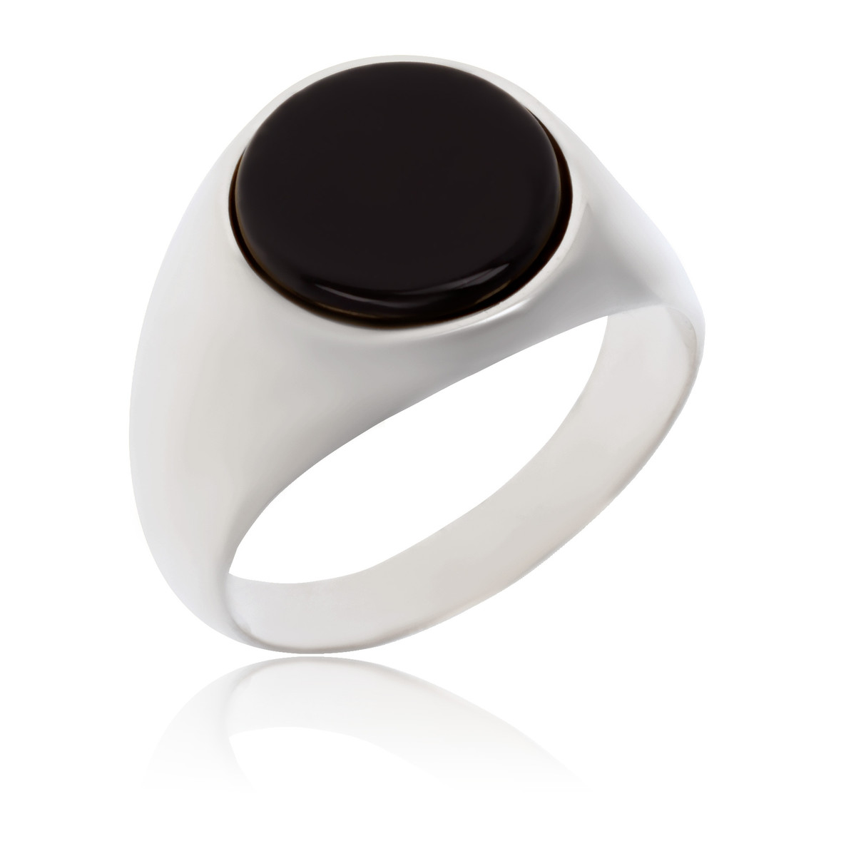 Bague argent rhodié chevalière avec onyx