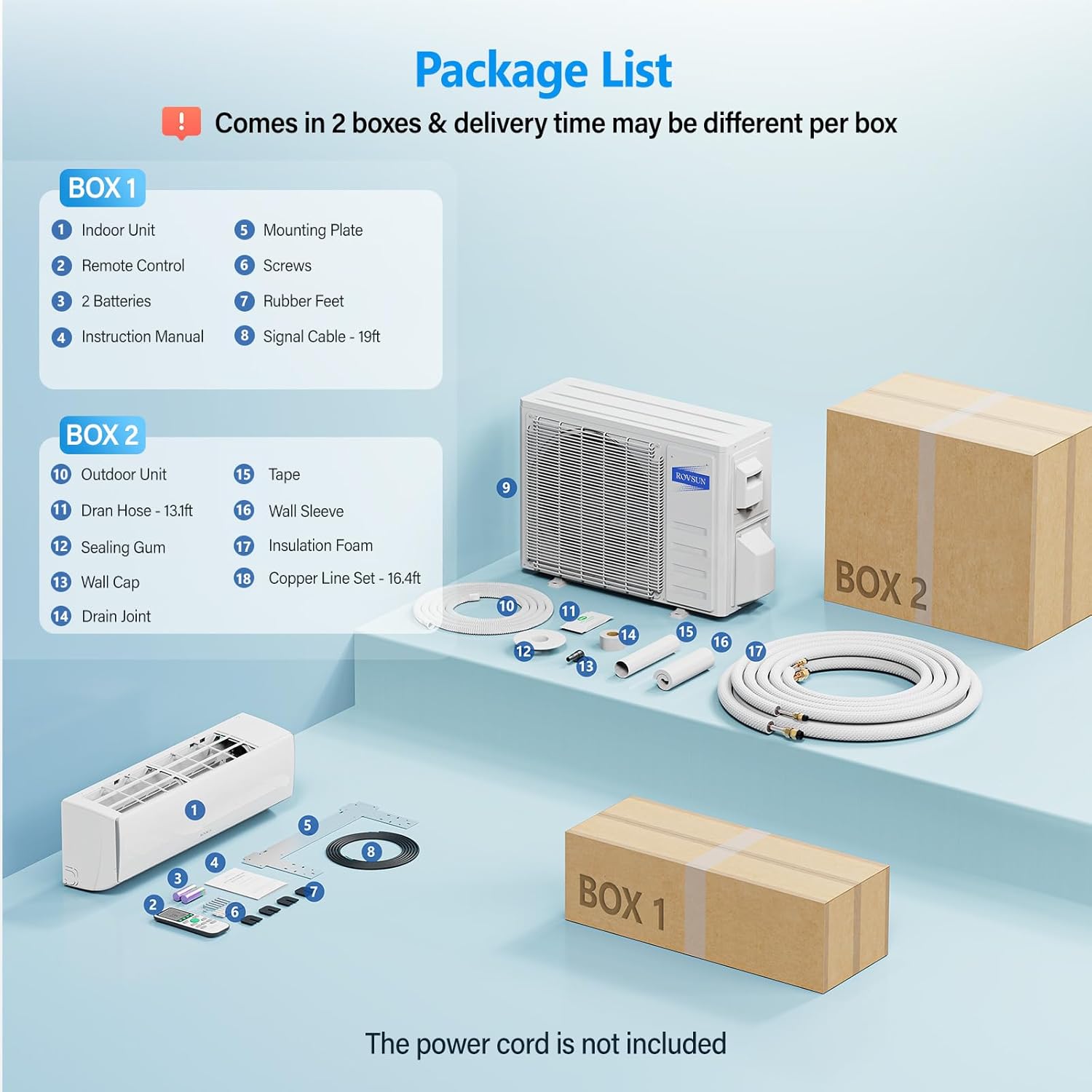 ROVSUN 11000BTU 17SEER2 115V Split-Klimaanlage und Heizung mit WLAN, 17 SEER2 115V, Leitungsloser Wandwechselrichter, AC-Einheit mit vorgeladenem Kondensator, Wärmepumpe und Kit