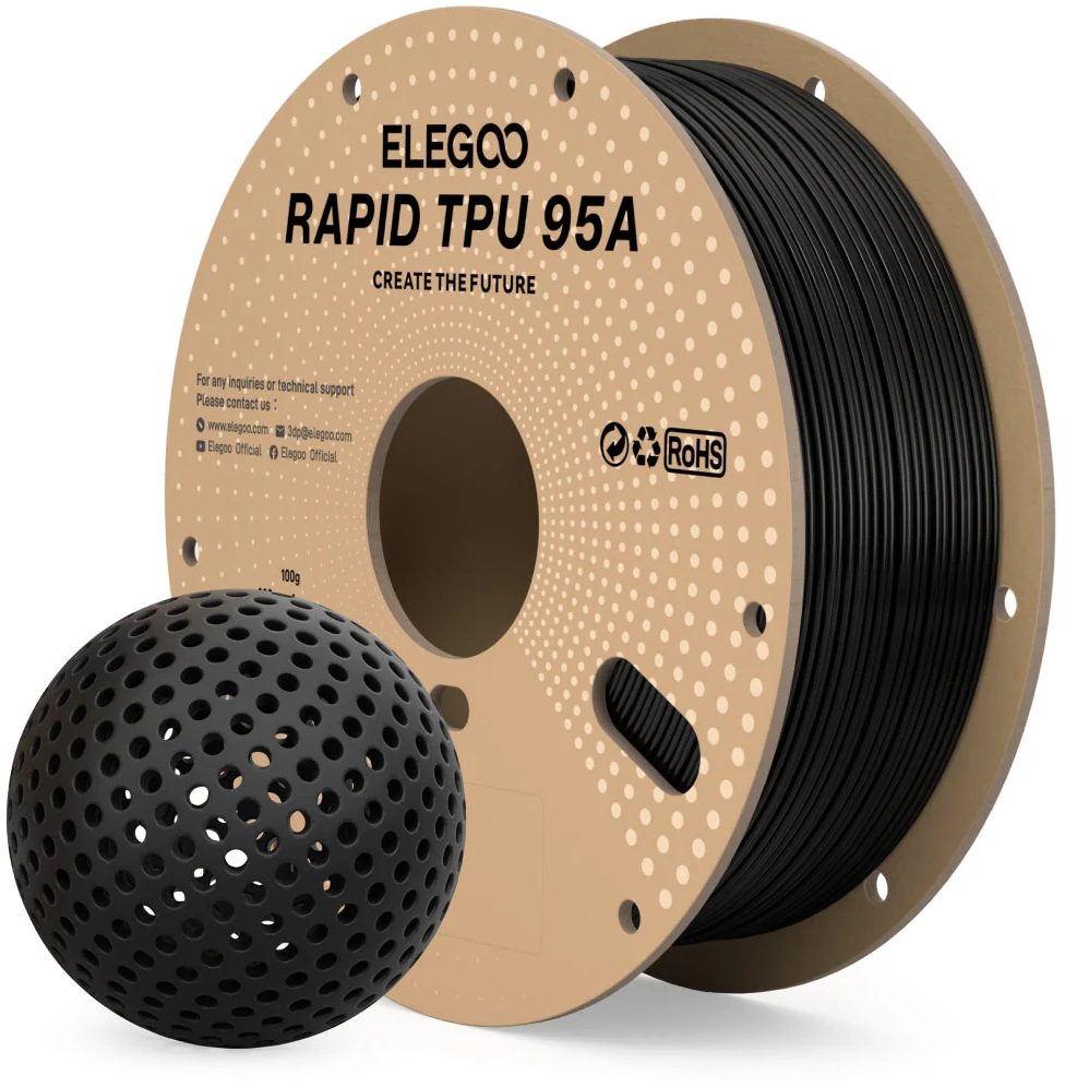 Elegoo  Rapid TPU 95A Black, 1,75 mm / 1000 g    High Speed TPU Filament in Black
