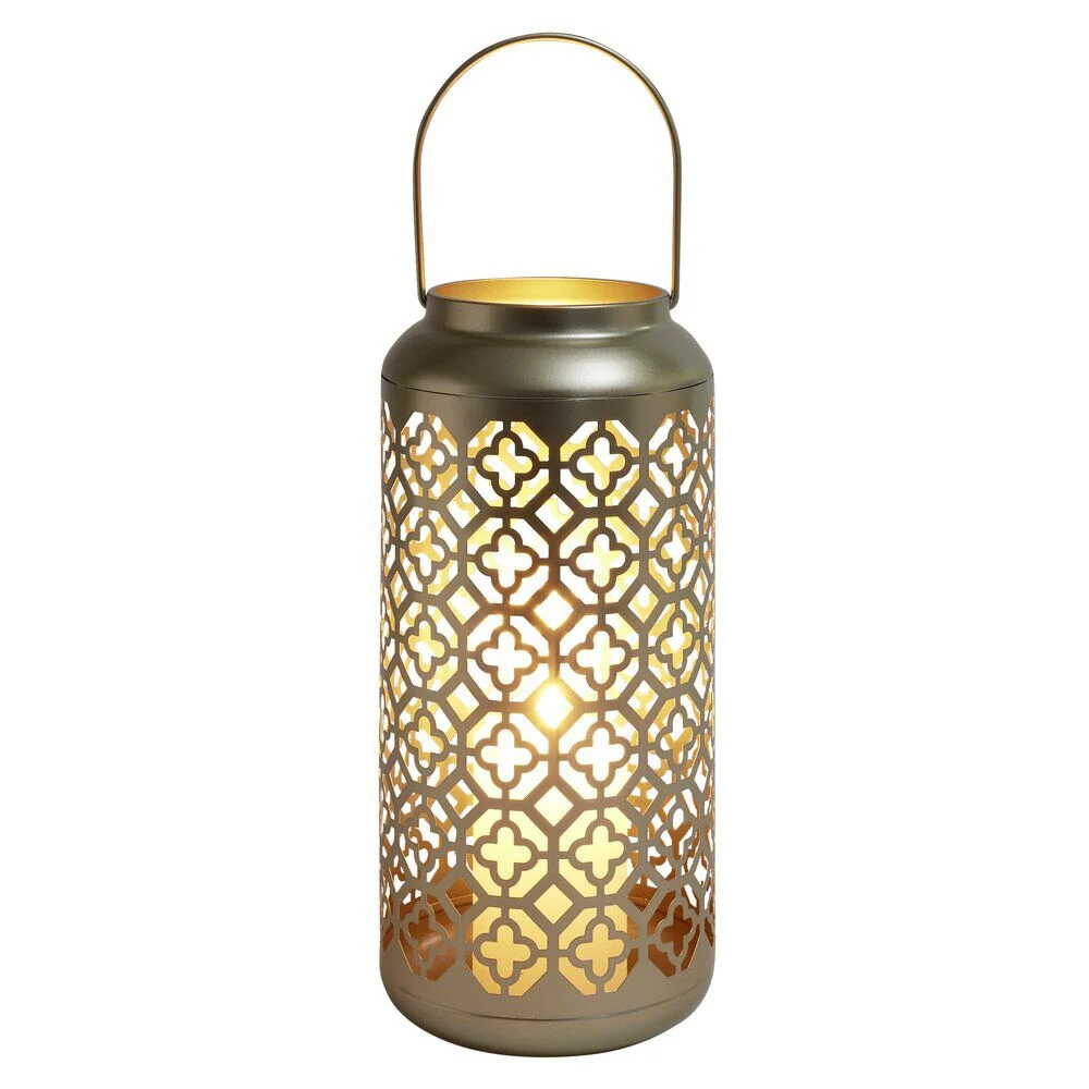 Lanterne carreaux de ciment ajourés métal doré Ø15xH34,5cm