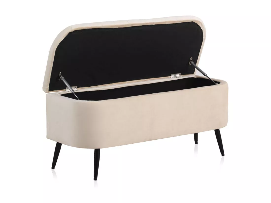 Tabouret tapissé en tissu velours beige avec pieds en métal