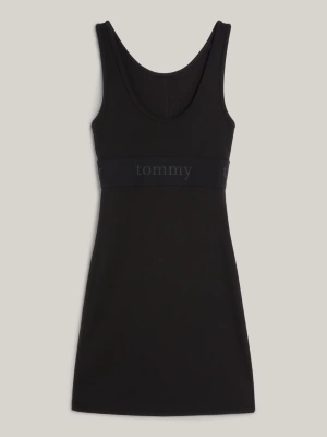 Vestido justo com faixa e logo