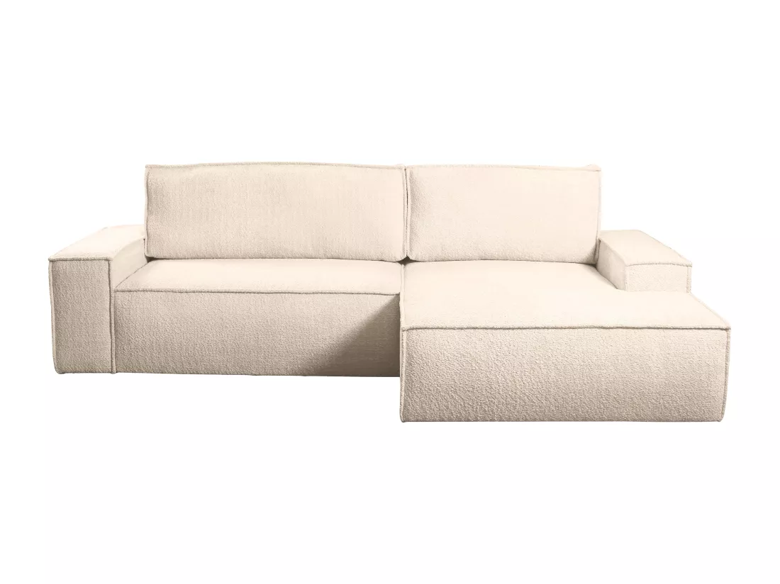 Canapé d'angle convertible en tissu bouclette beige AMELIA - Angle droit