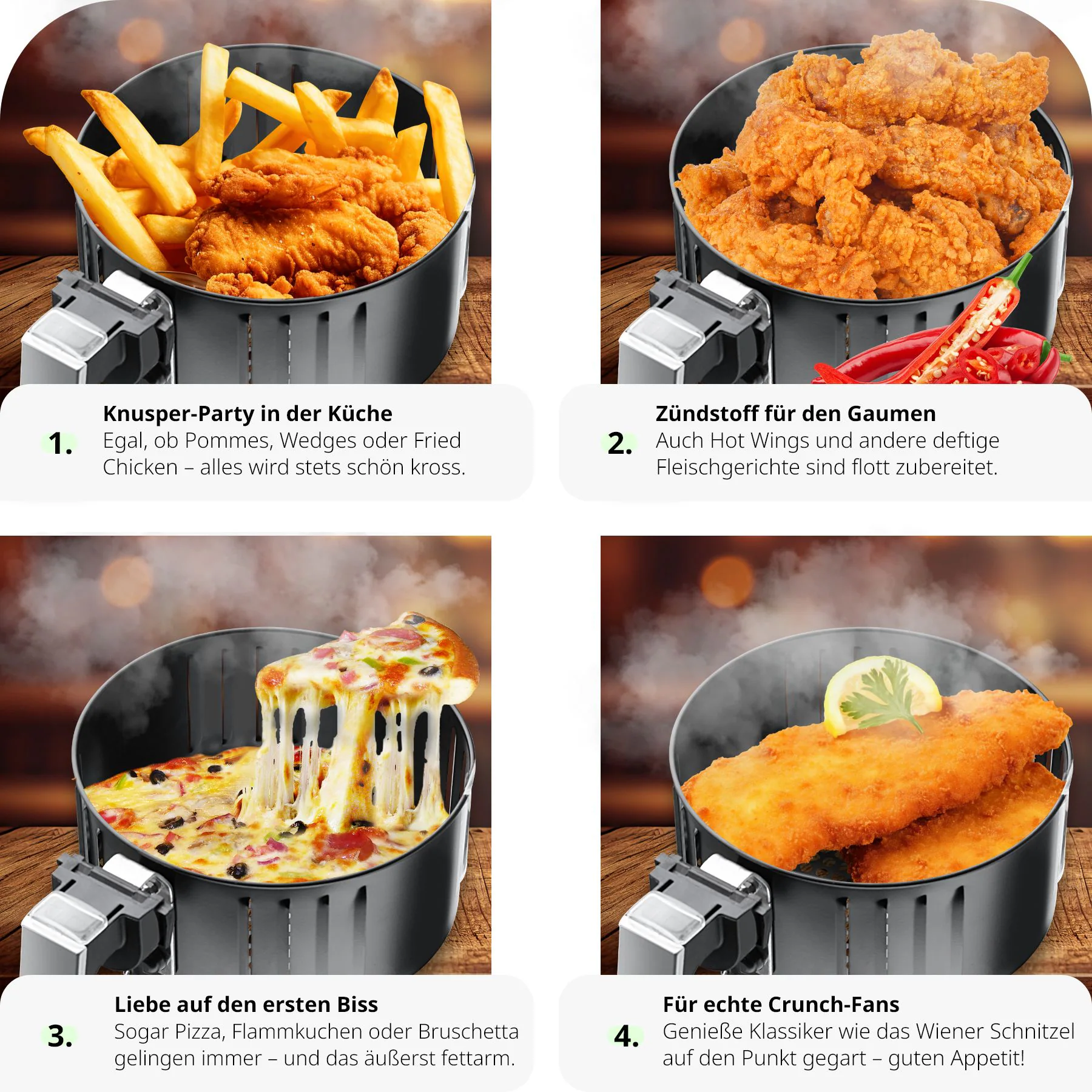 tectake® Heißluftfritteuse, 3,6 l, Timer und Temperatursteuerung, SGS-Zertifikat, inklusive Rezeptheft