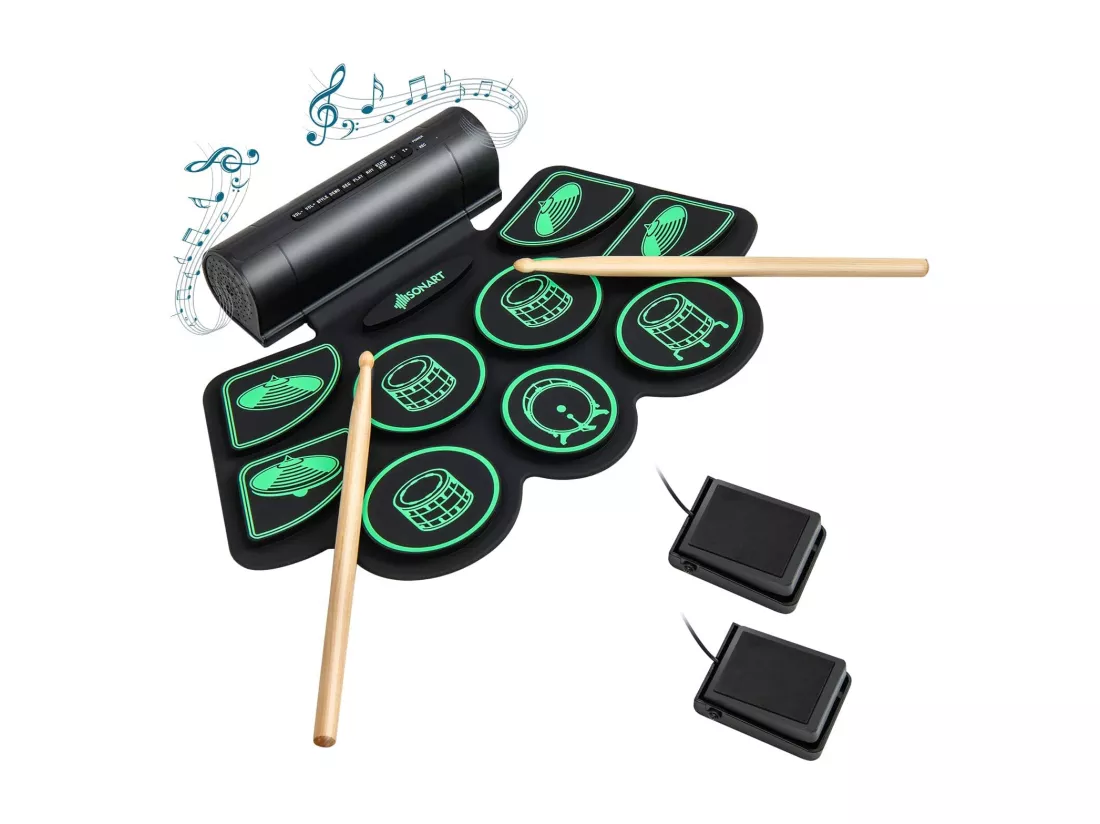 Batterie electronique portable,9 pads,fonction midi,4 morceaux, vert