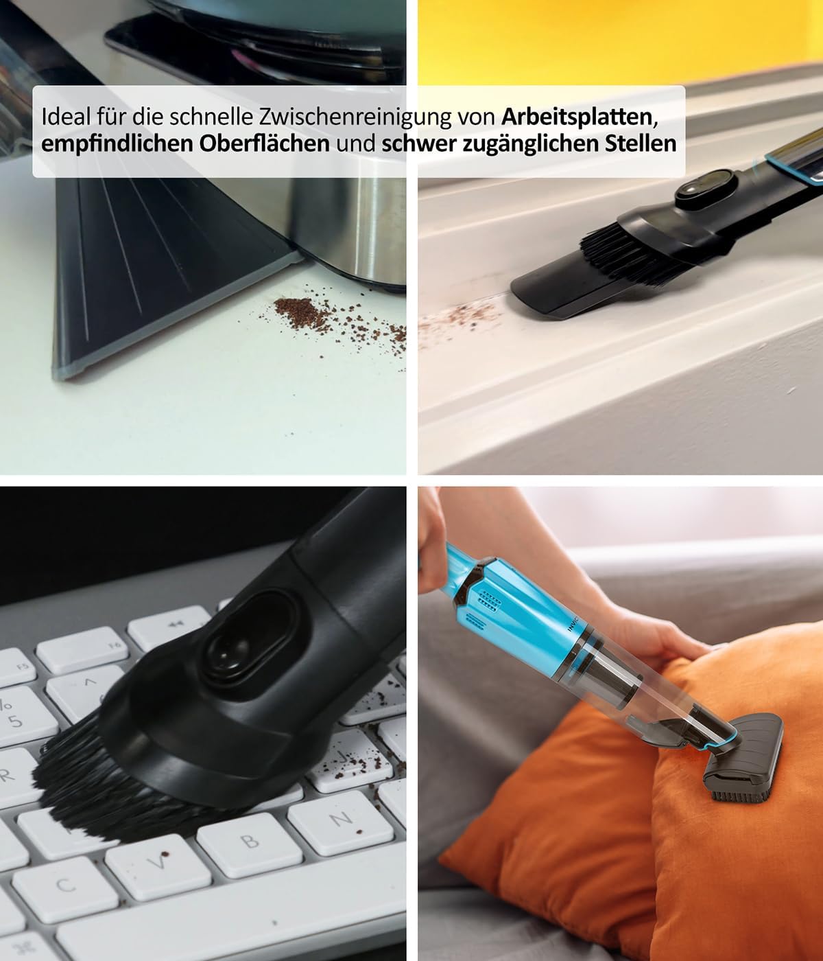 Genius Invictus ONE Prestige Deluxe Akku-Handstaubsauger Set 18 TLG, Auto Staubsauger, Saugleistung 12000 Pa, Ladestation, HEPA Filter, Kombi Düsen, Tierhaarbürste, Staubbehälter 70 ML. Farbe Blau