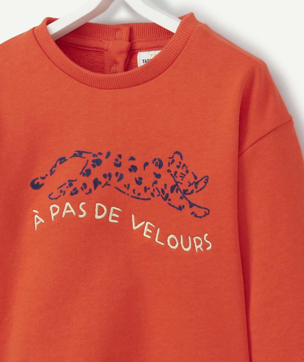 SWEAT BÉBÉ FILLE EN COTON BIO ROUGE AVEC TIGRE DOUX