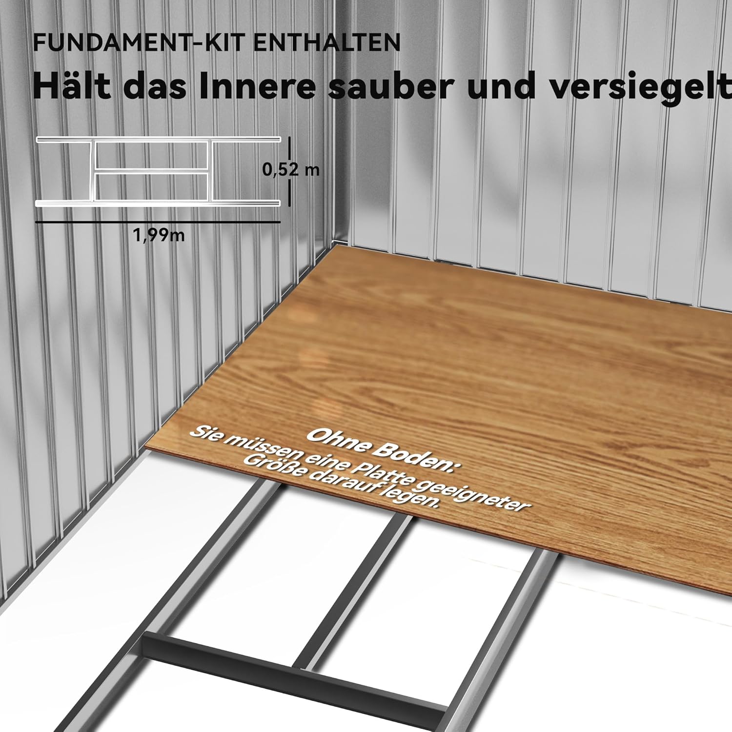 Outsunny Gerätehaus 2,42 m², Gartenhaus mit Satteldach, Schiebetür, Fundament, 213 x 130 x 185 cm, Geräteschuppen aus Verzinkter Stahl, wetterfest, für Garten, Grau